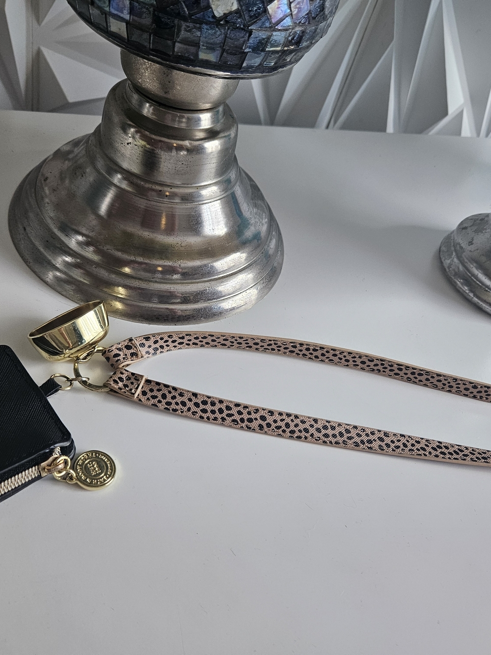 Bath & Body Works Pink Leopard Crossbody Strap with Gold Hardware